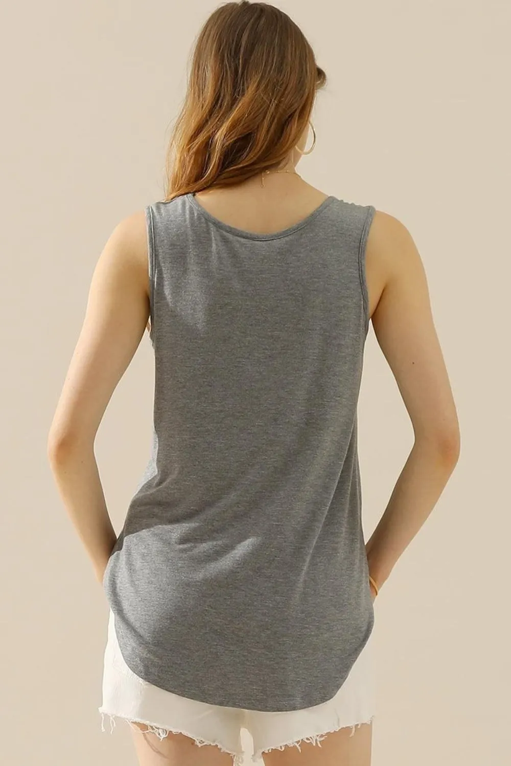 Full Size V-Neck Curved Hem Tank