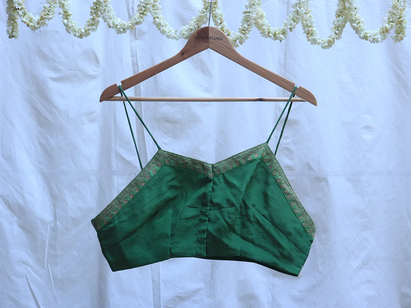 Gorilla green, crepe silk, Embroidery Bralette