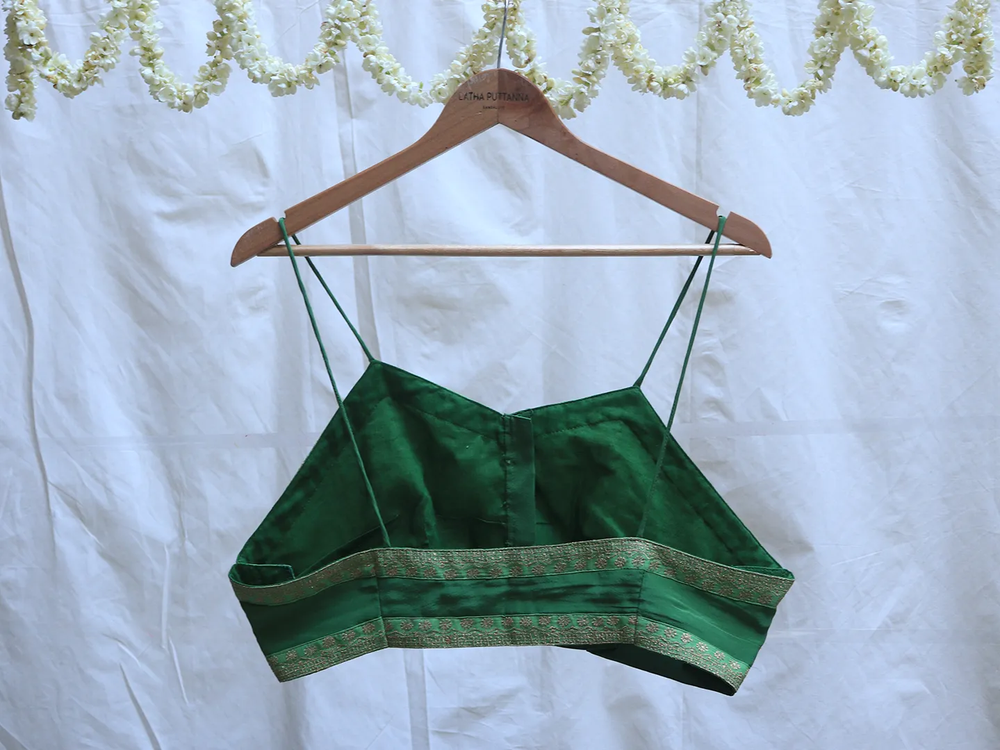 Gorilla green, crepe silk, Embroidery Bralette