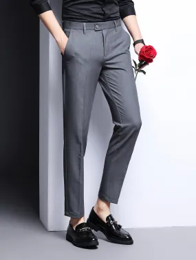 Grey Zipper Fly Slant Pocket Tailored Trousers