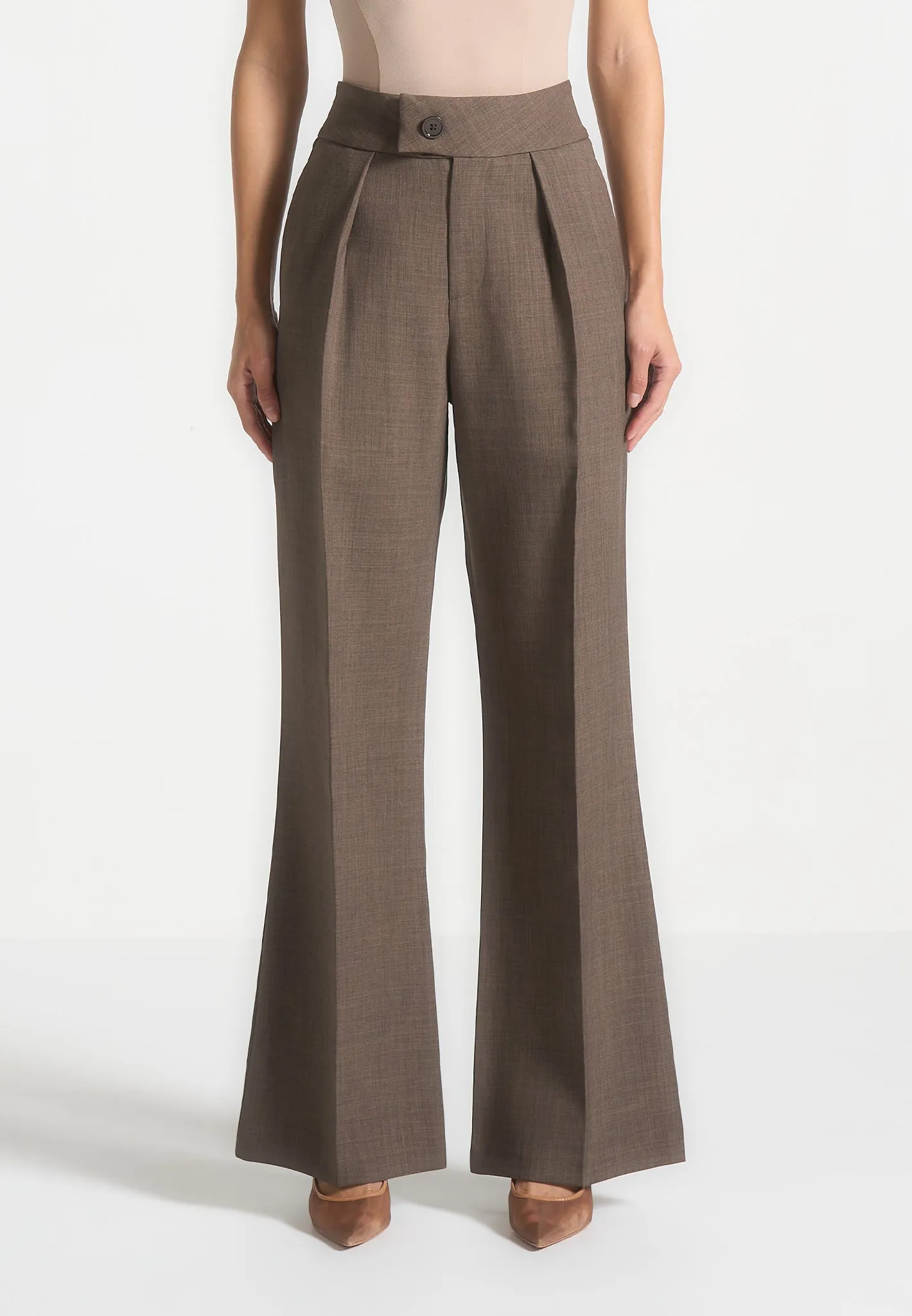 High Waisted Tailored Trousers - Dark Taupe