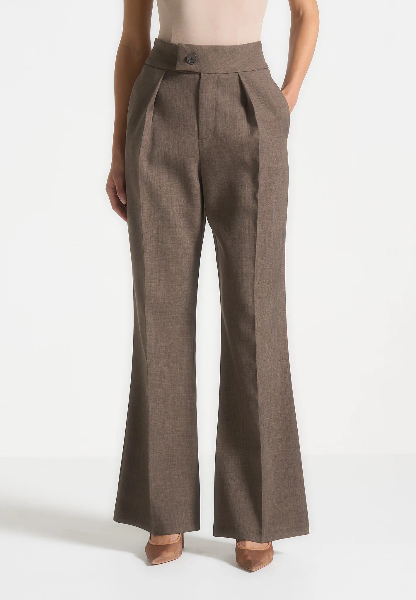 High Waisted Tailored Trousers - Dark Taupe