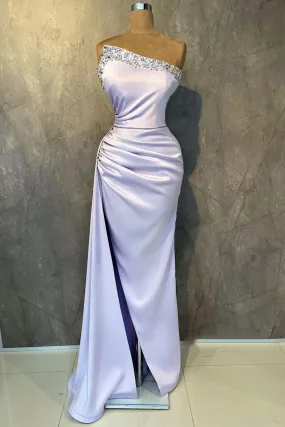 kamahe chic & modern lilac sheath strapless beaded pleats prom evening dress