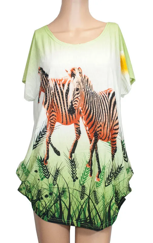 Ladies Casual Printed Blouses - Zebras