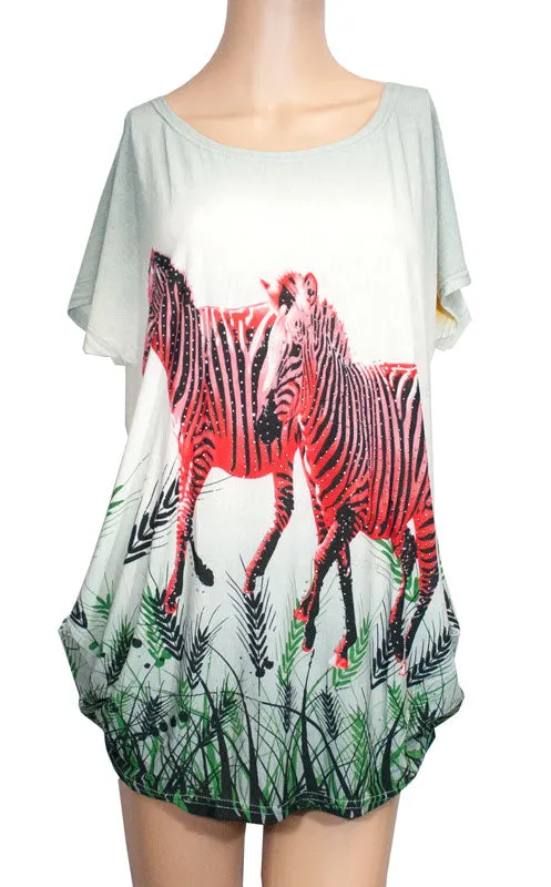 Ladies Casual Printed Blouses - Zebras