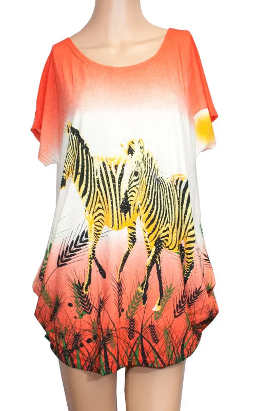 Ladies Casual Printed Blouses - Zebras