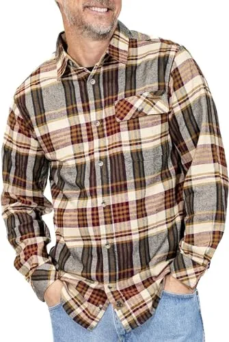 Legendary Whitetails Standard Buck Camp Flannel, Long Sleeve Plaid Button Down Casual Shirt for Men with Corduroy Cuffs, Fall & Winter Clothing, Cedarwood, Large