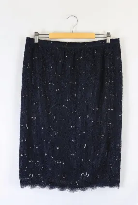 Liz Jordan Navy Sparkle Skirt L