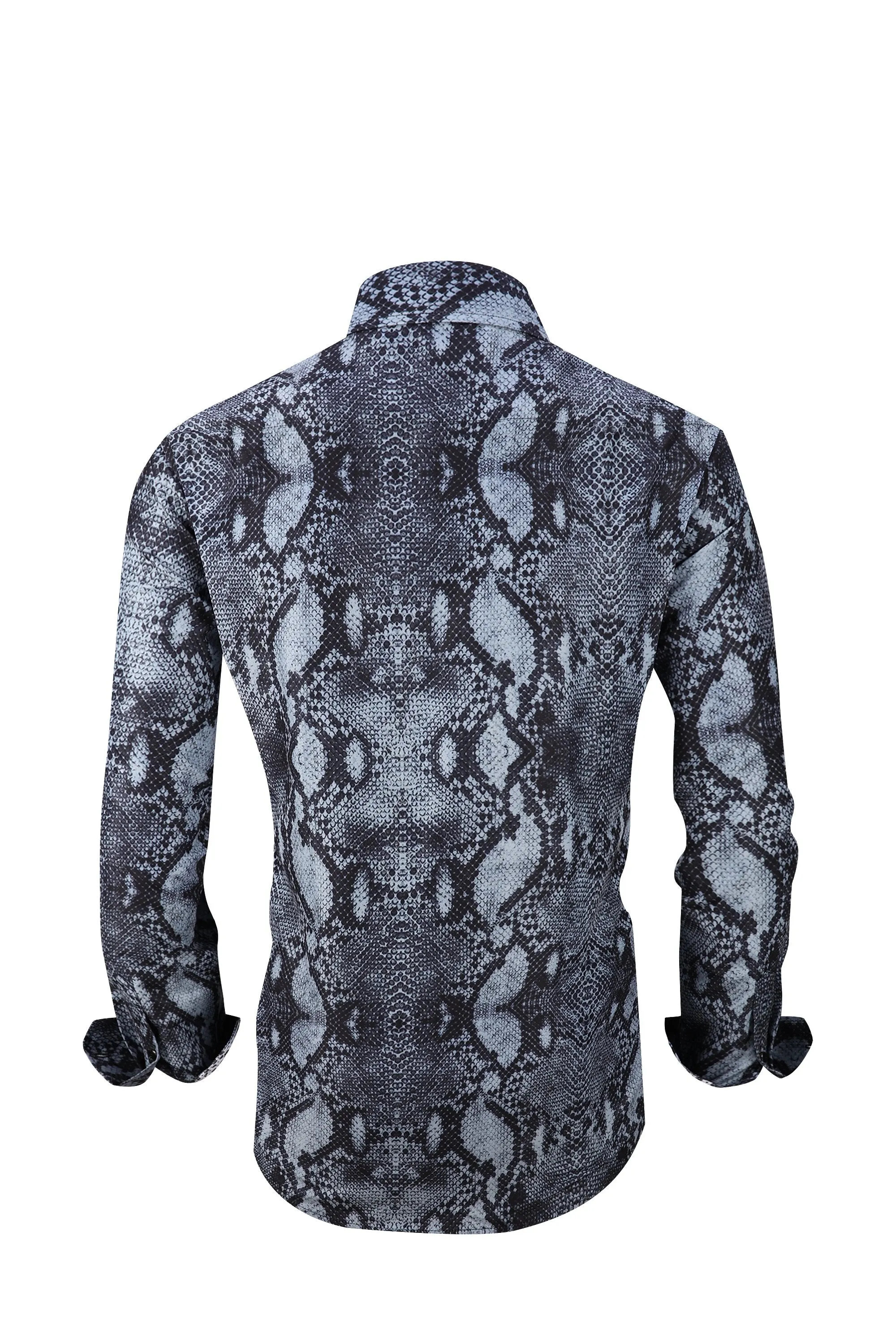 Men PREMIERE Long Sleeve Button Down Dress Shirt Black Snake Skin Print