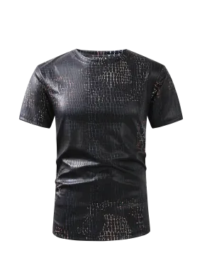 Men PREMIERE SLIM FIT Short Sleeve T SHIRT BLACK GRAY REPTILE CROCODILE SKIN PRINT Designer Shirt