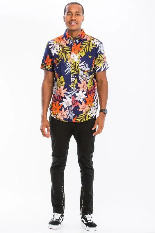 Mens Colorful Hawaiian Button Down Shirt