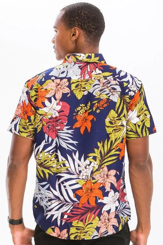 Mens Colorful Hawaiian Button Down Shirt