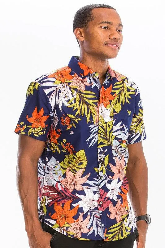 Mens Colorful Hawaiian Button Down Shirt