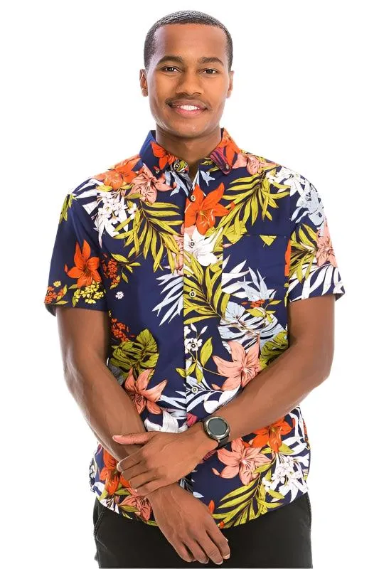 Mens Colorful Hawaiian Button Down Shirt