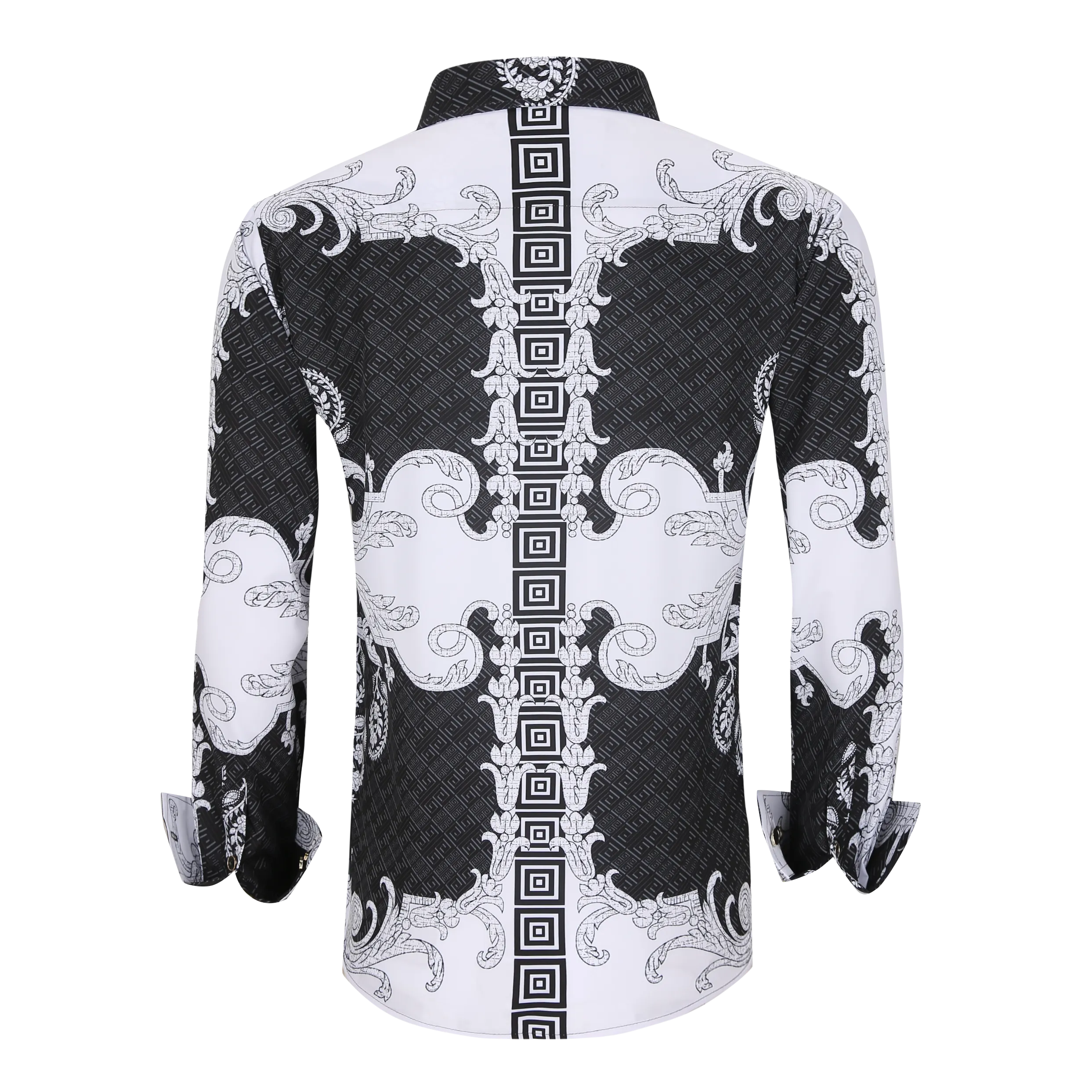 Men's PREMIERE Black White Paisley Tribal Floral Long Sleeve Button Down Dress Shirt