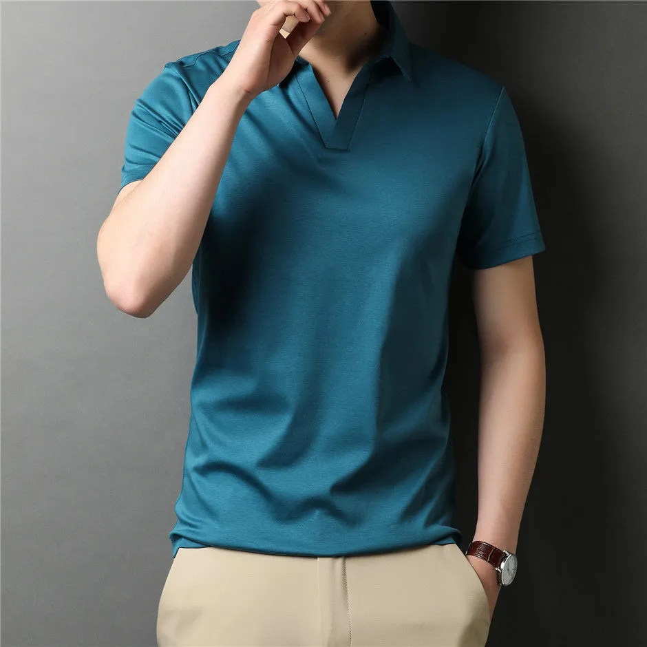 Minimalist Solid V-Neck Polo Shirt