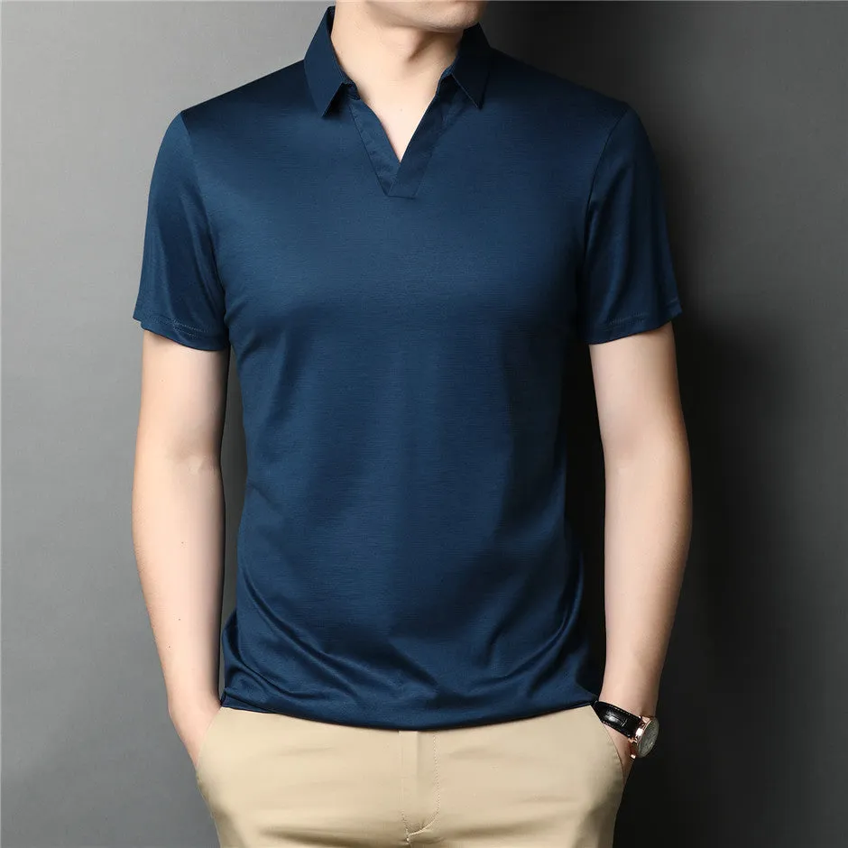 Minimalist Solid V-Neck Polo Shirt