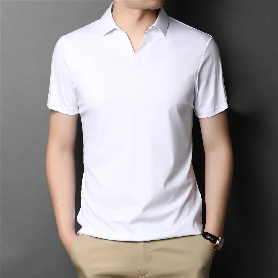 Minimalist Solid V-Neck Polo Shirt