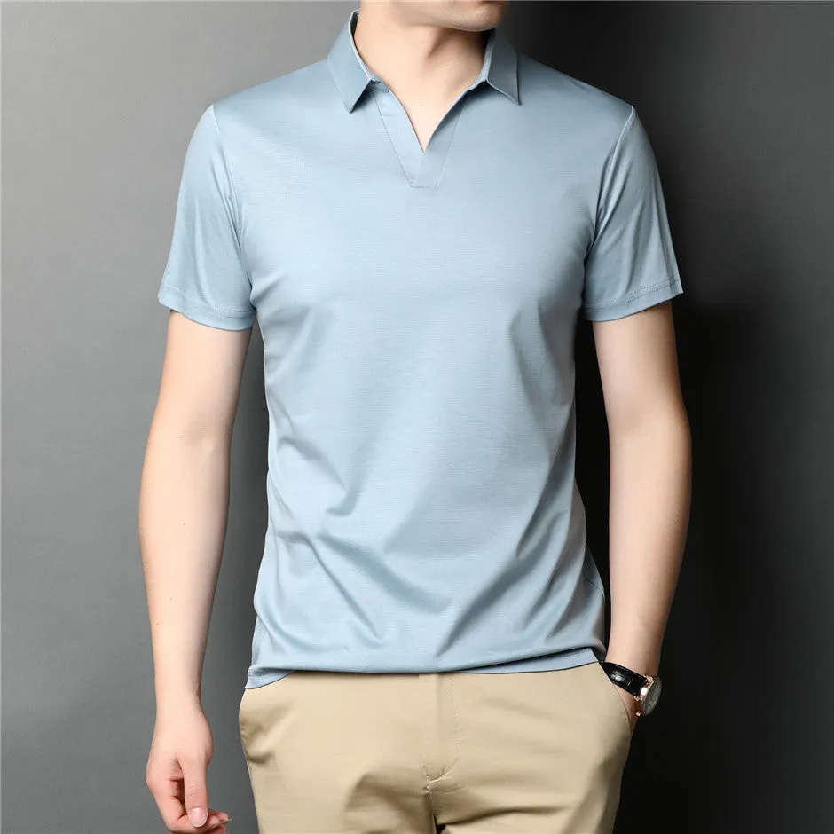 Minimalist Solid V-Neck Polo Shirt