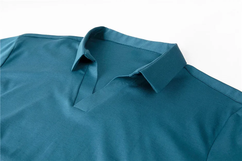 Minimalist Solid V-Neck Polo Shirt