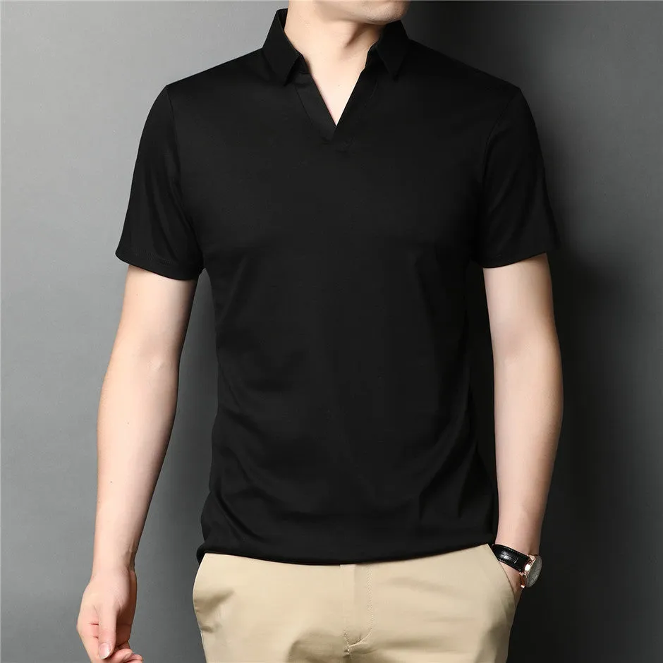 Minimalist Solid V-Neck Polo Shirt