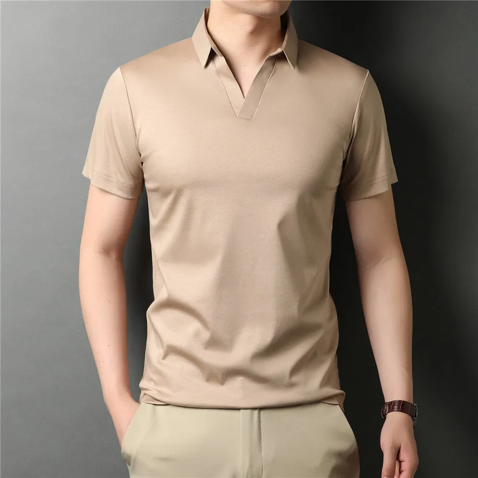 Minimalist Solid V-Neck Polo Shirt