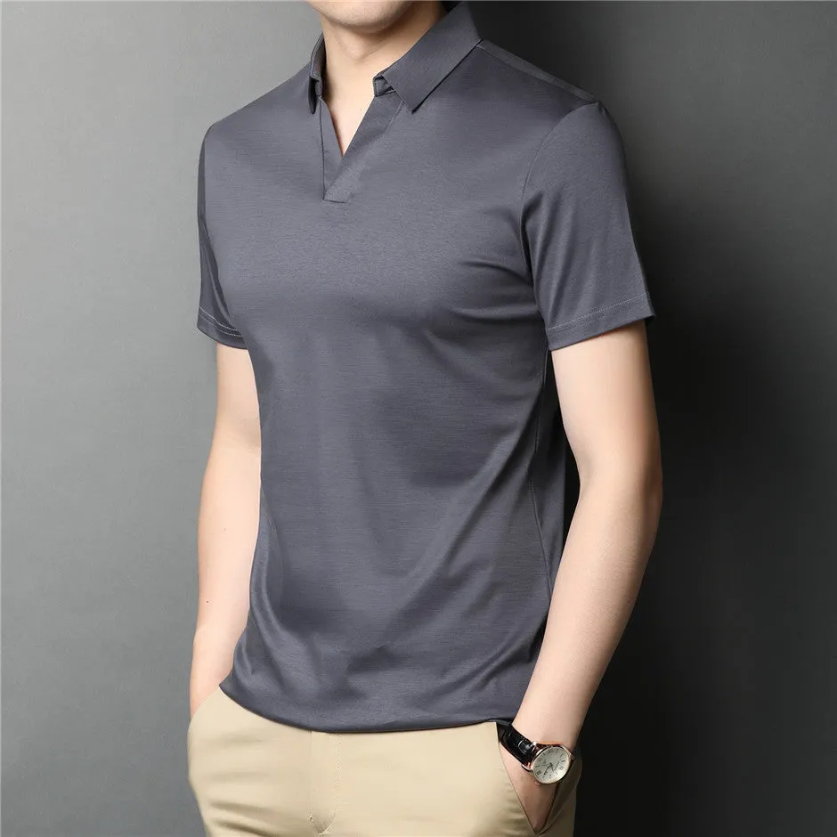 Minimalist Solid V-Neck Polo Shirt