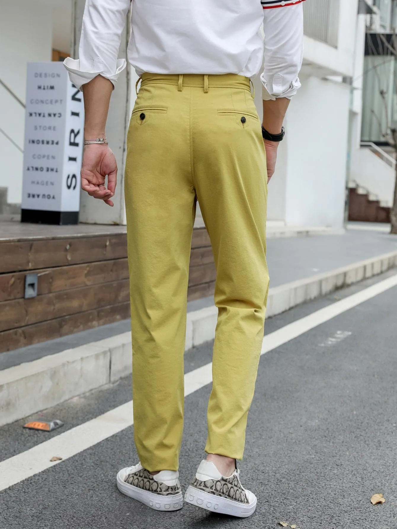 Mustard Yellow Slant Pockets Zipper Fly Tailored Trousers