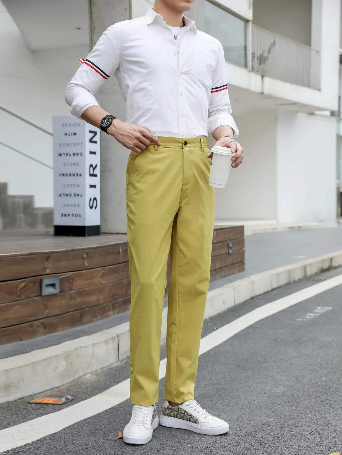 Mustard Yellow Slant Pockets Zipper Fly Tailored Trousers