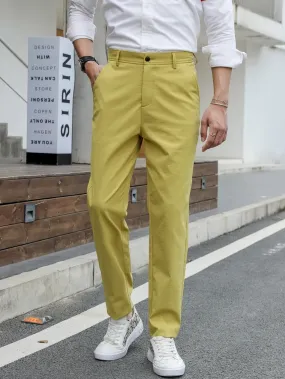 Mustard Yellow Slant Pockets Zipper Fly Tailored Trousers