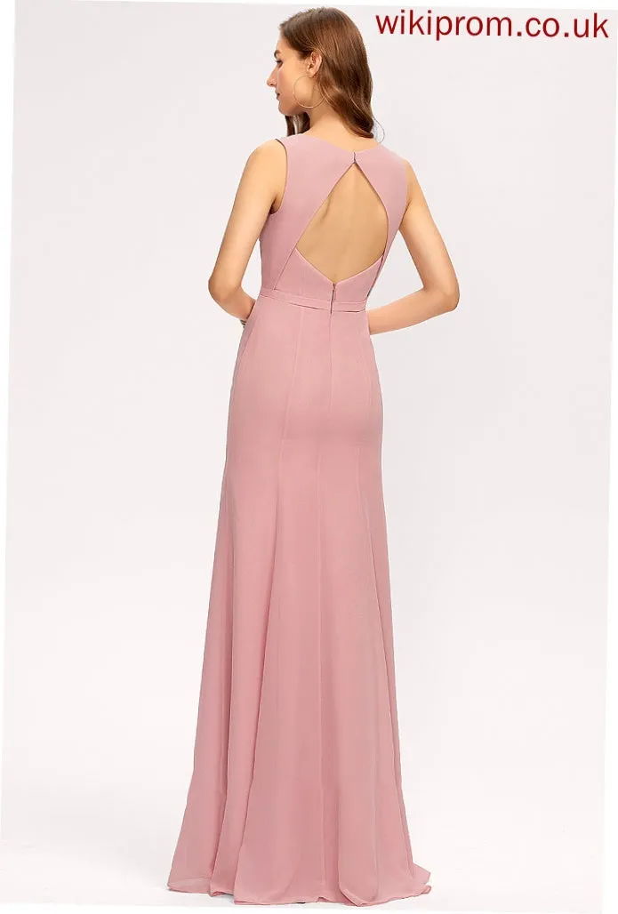 Neckline Fabric Length Floor-Length SplitFront ScoopNeck Silhouette Embellishment Sheath/Column Kyleigh Natural Waist Sleeveless Bridesmaid Dresses