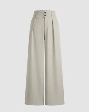 New Nostalgia Solid High Waist Pleated Wide Leg Pants In Offwhite