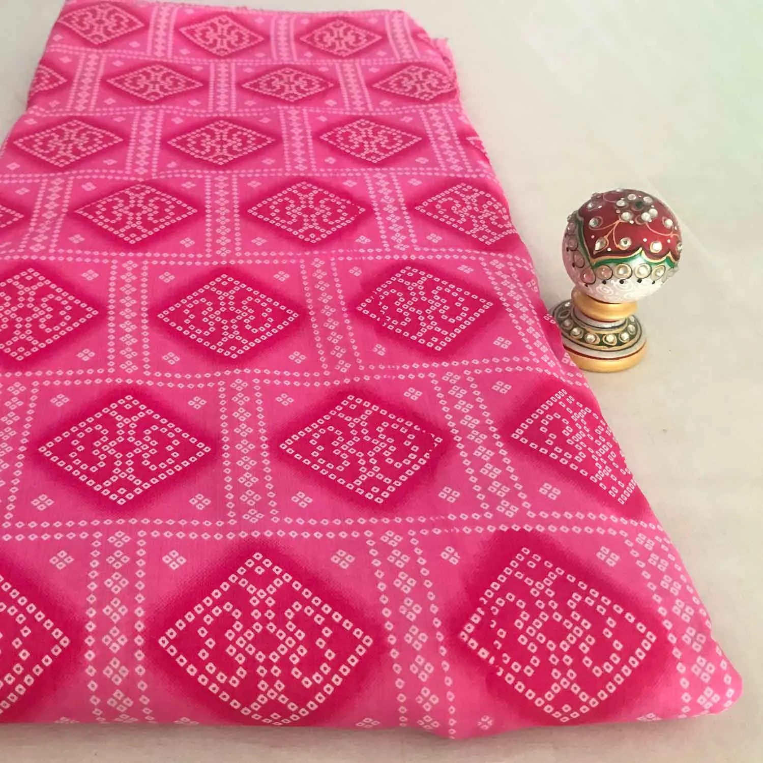 Pink  And White Square Dots Viscose Muslin Silk Fabric