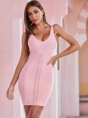 Pink Sleeveless Bodycon Bandage Dress