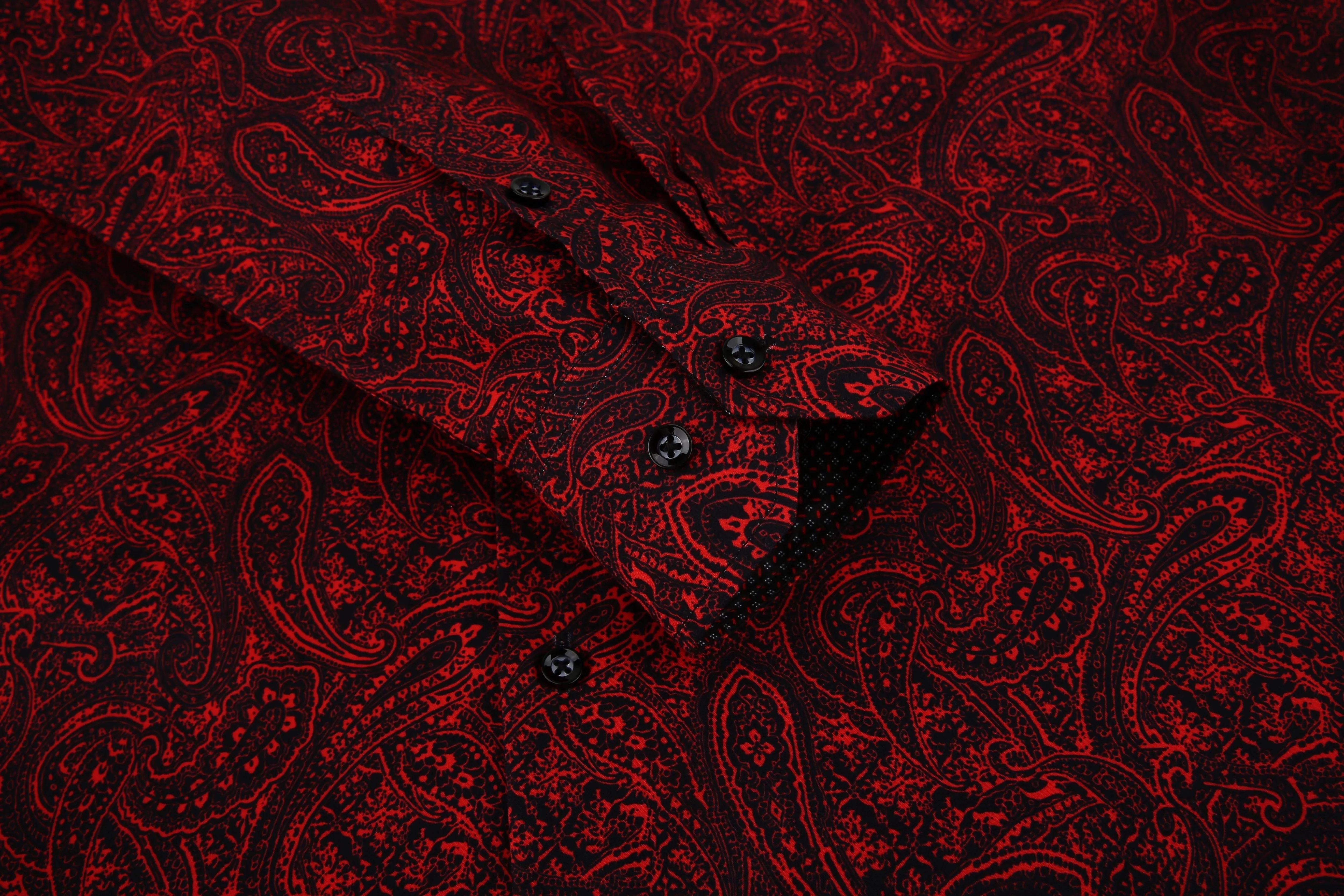 PREMIERE SHIRTS: Red & Black Paisley