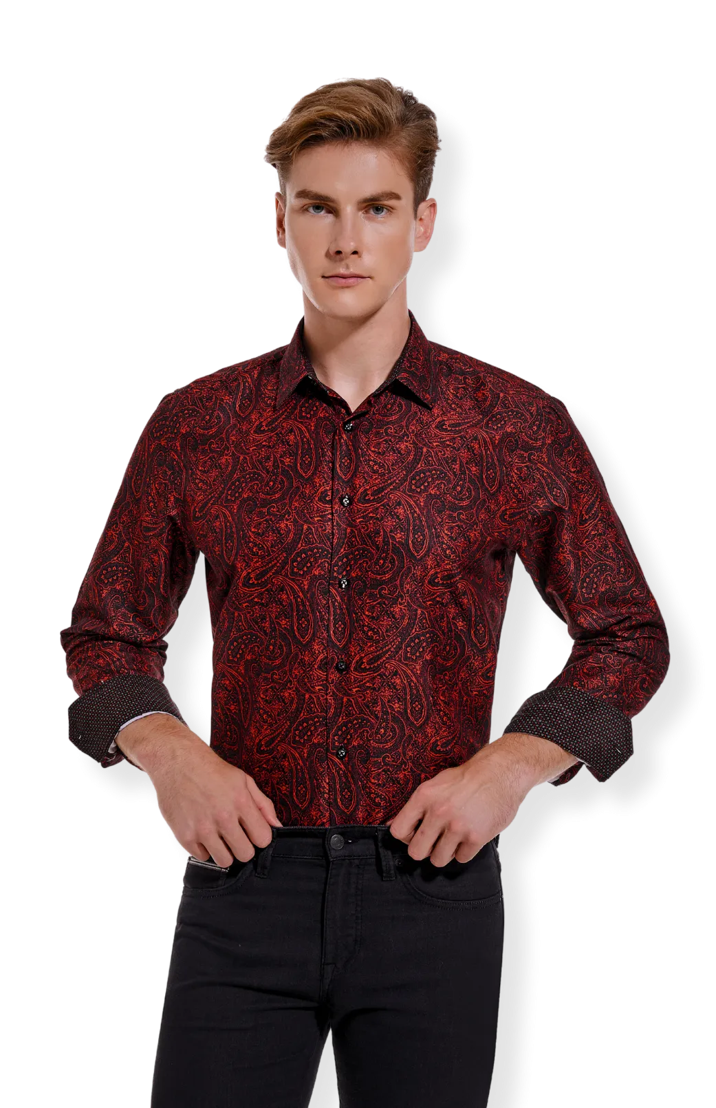 PREMIERE SHIRTS: Red & Black Paisley