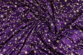 Purple Floral Embroidered Viscose Gaji Silk Fabric (Wholesale)