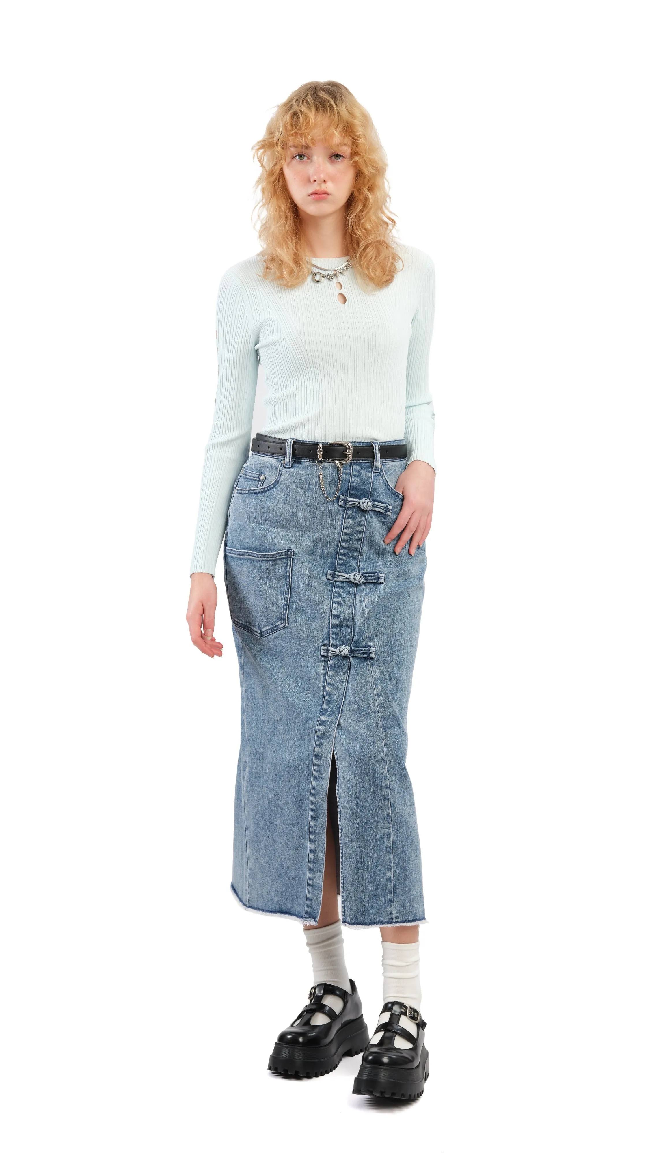 Rebuilt Denim Pencil Skirt