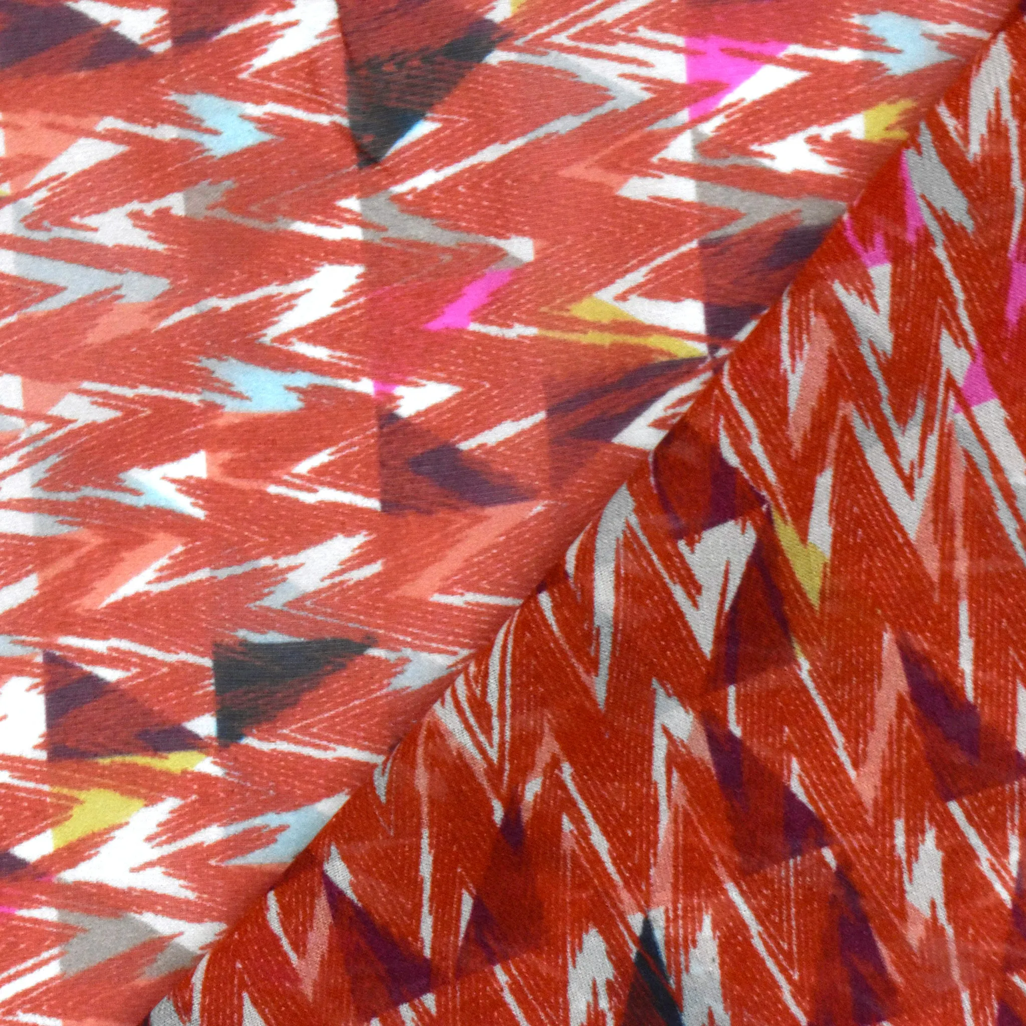 Red-Purple-Multi Abstract Triangle Printed Silk Chiffon Fabric