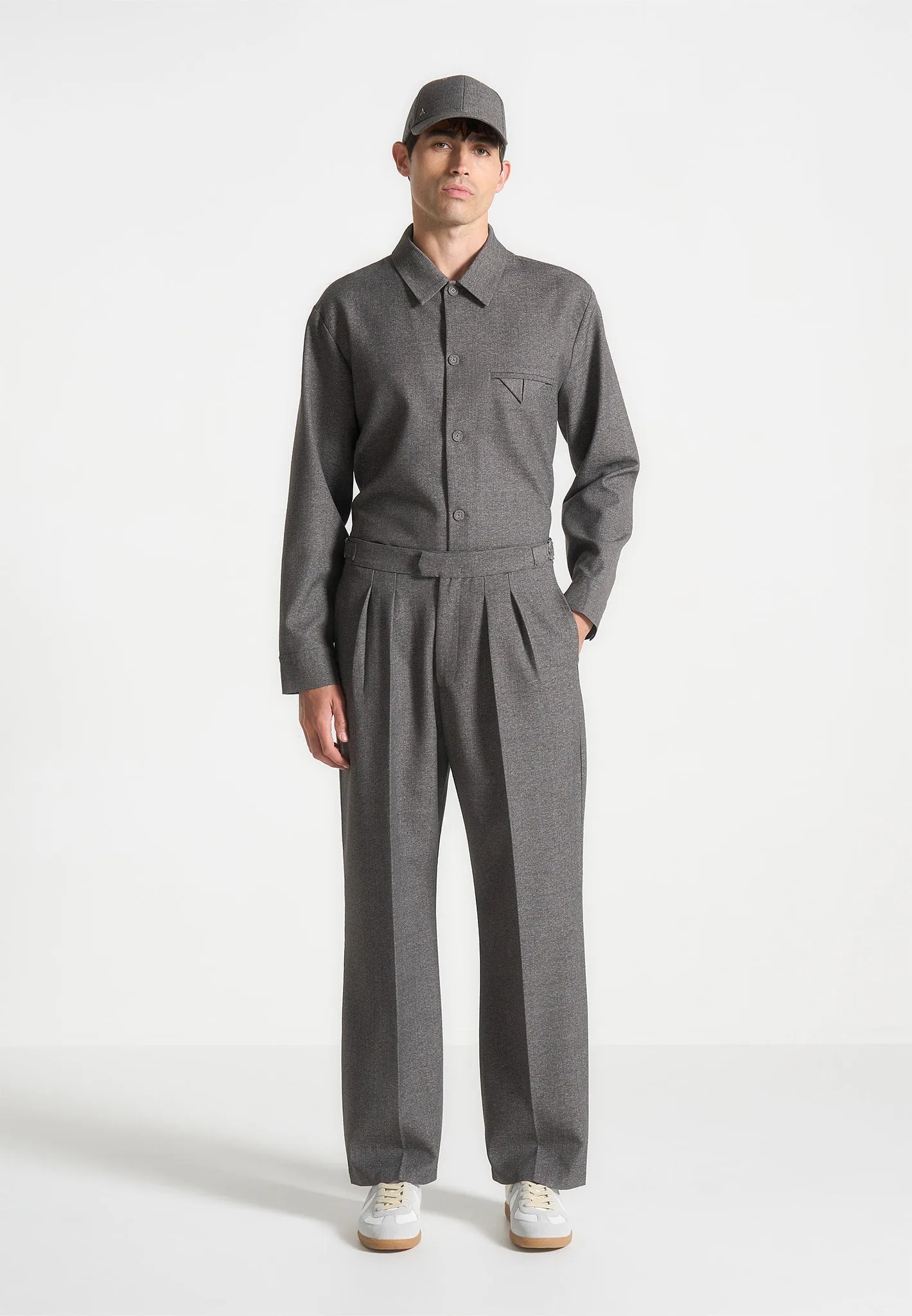 Relaxed Fit Textured Tailored Trousers - Grey