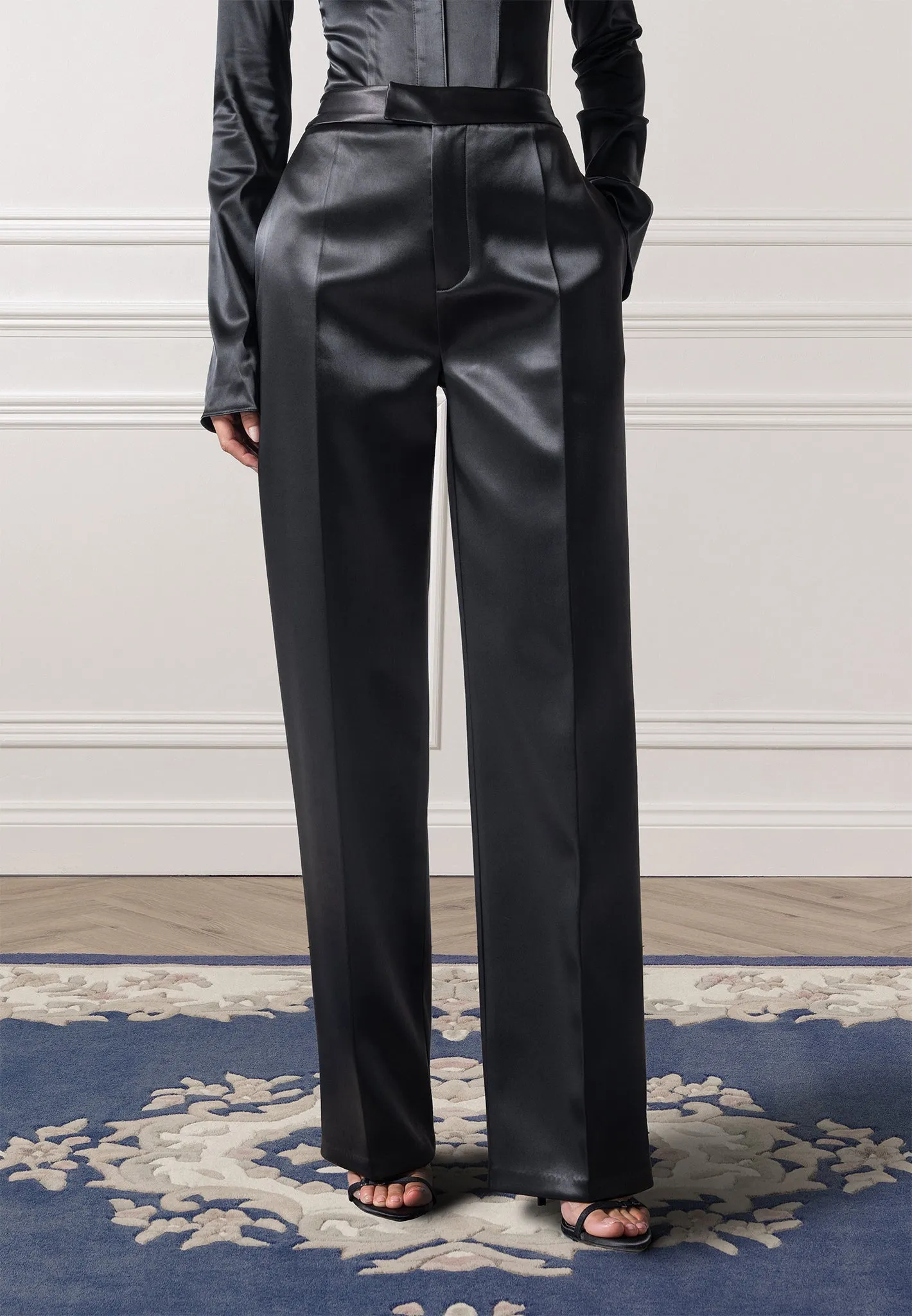 Satin Tailored Trousers - Black