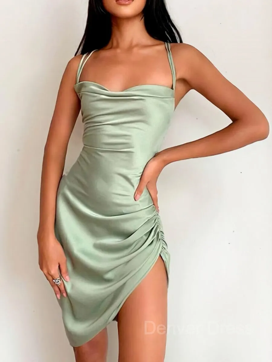 Sheath Spaghetti Straps Short Charmeuse Homecoming Dresses