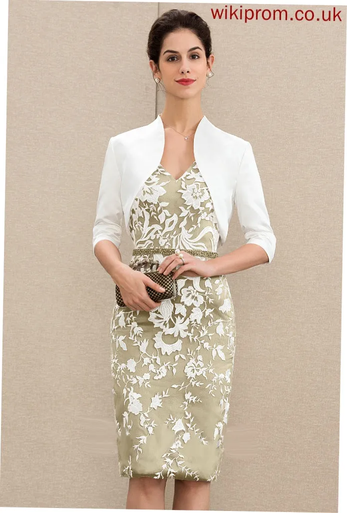 Sheath/Column Bride Lace Mother of the Bride Dresses the of Mother Dress V-neck Sequins Knee-Length Beading With Kaylee