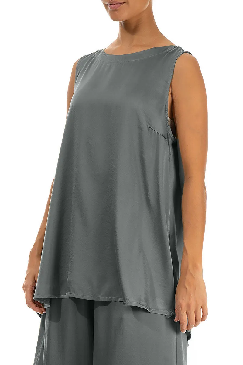 Sleeveless Silver Silk Top