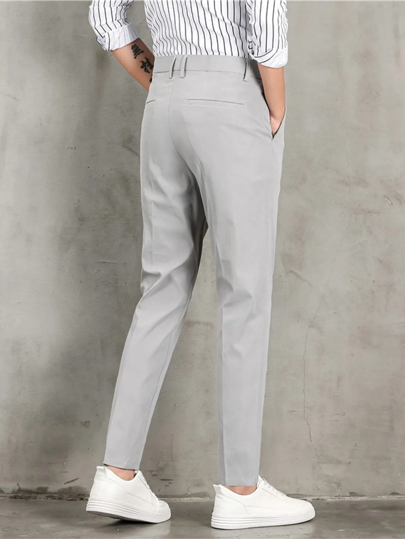 Solid Zipper Fly Tailored Trousers