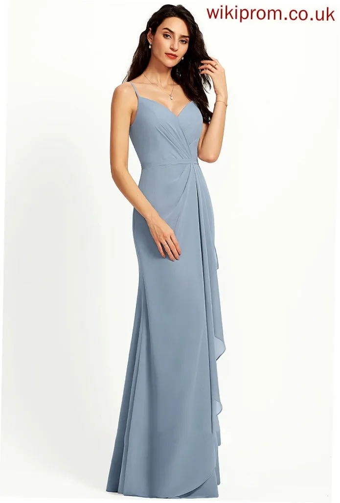 Straps Floor-Length V-neck Length Fabric Neckline Silhouette Sheath/Column Litzy Bridesmaid Dresses