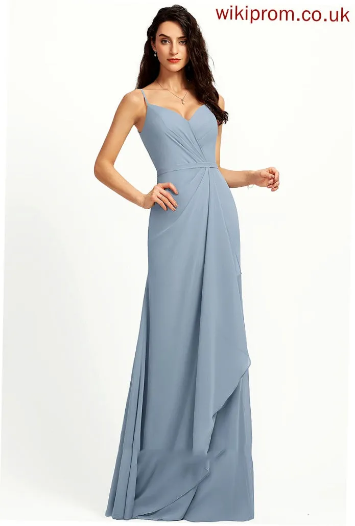 Straps Floor-Length V-neck Length Fabric Neckline Silhouette Sheath/Column Litzy Bridesmaid Dresses