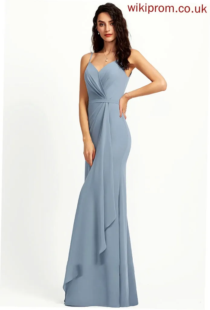 Straps Floor-Length V-neck Length Fabric Neckline Silhouette Sheath/Column Litzy Bridesmaid Dresses