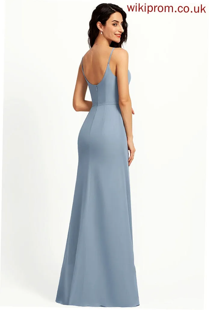 Straps Floor-Length V-neck Length Fabric Neckline Silhouette Sheath/Column Litzy Bridesmaid Dresses