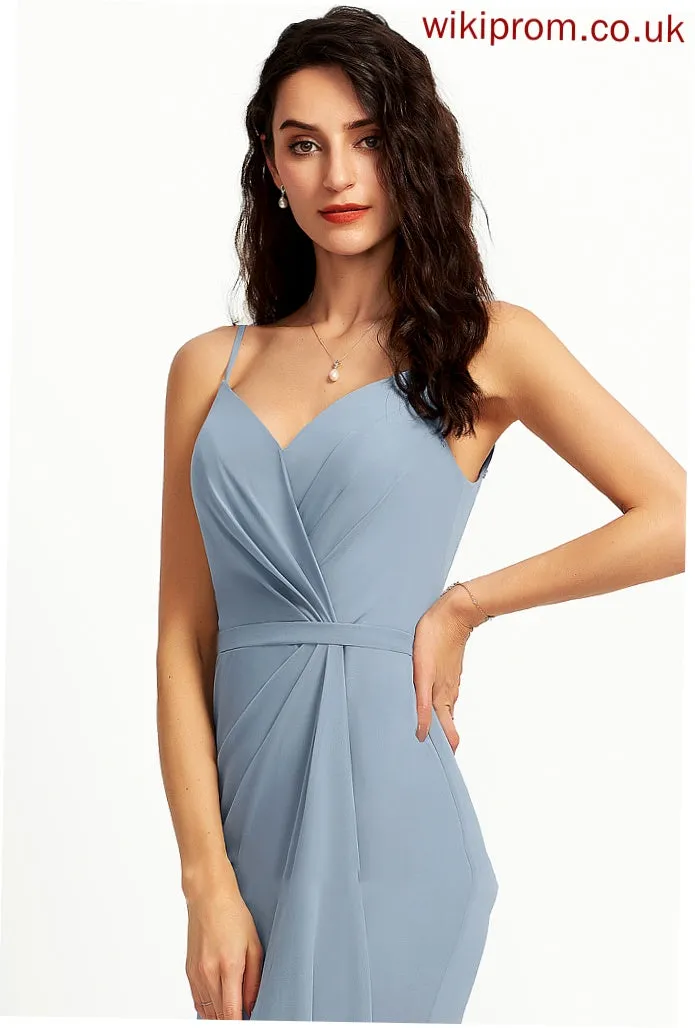 Straps Floor-Length V-neck Length Fabric Neckline Silhouette Sheath/Column Litzy Bridesmaid Dresses